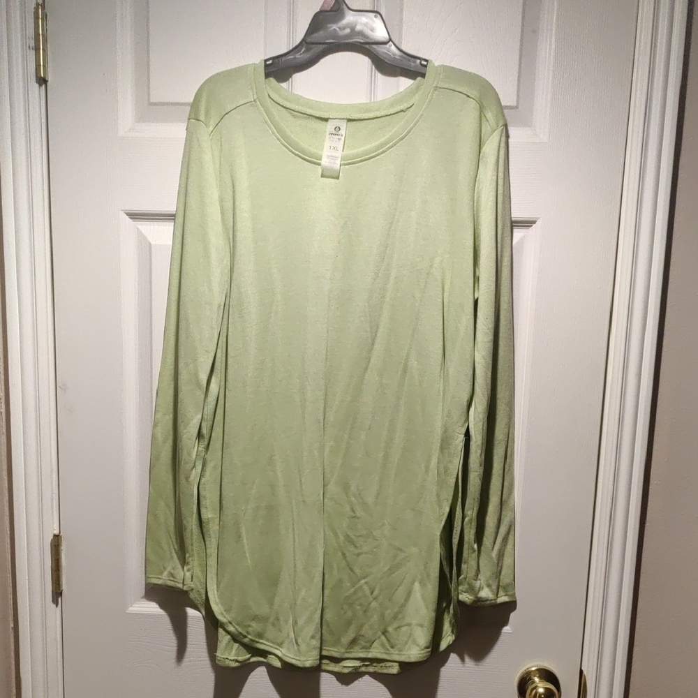 Mono B Sage Long Sleeve Top With High Side Slits